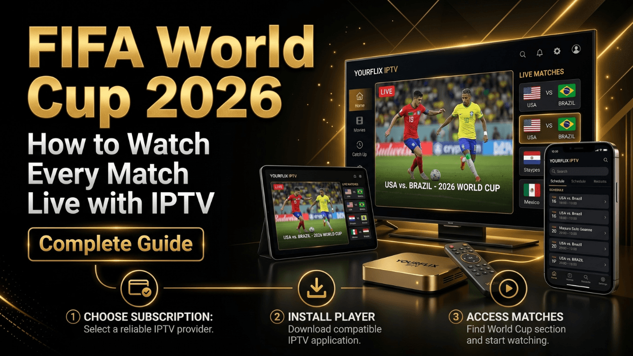 YourFlix blog coverage illustration detailing: FIFA World Cup 2026: How to Watch Every Match Live with IPTV | Complete Guide