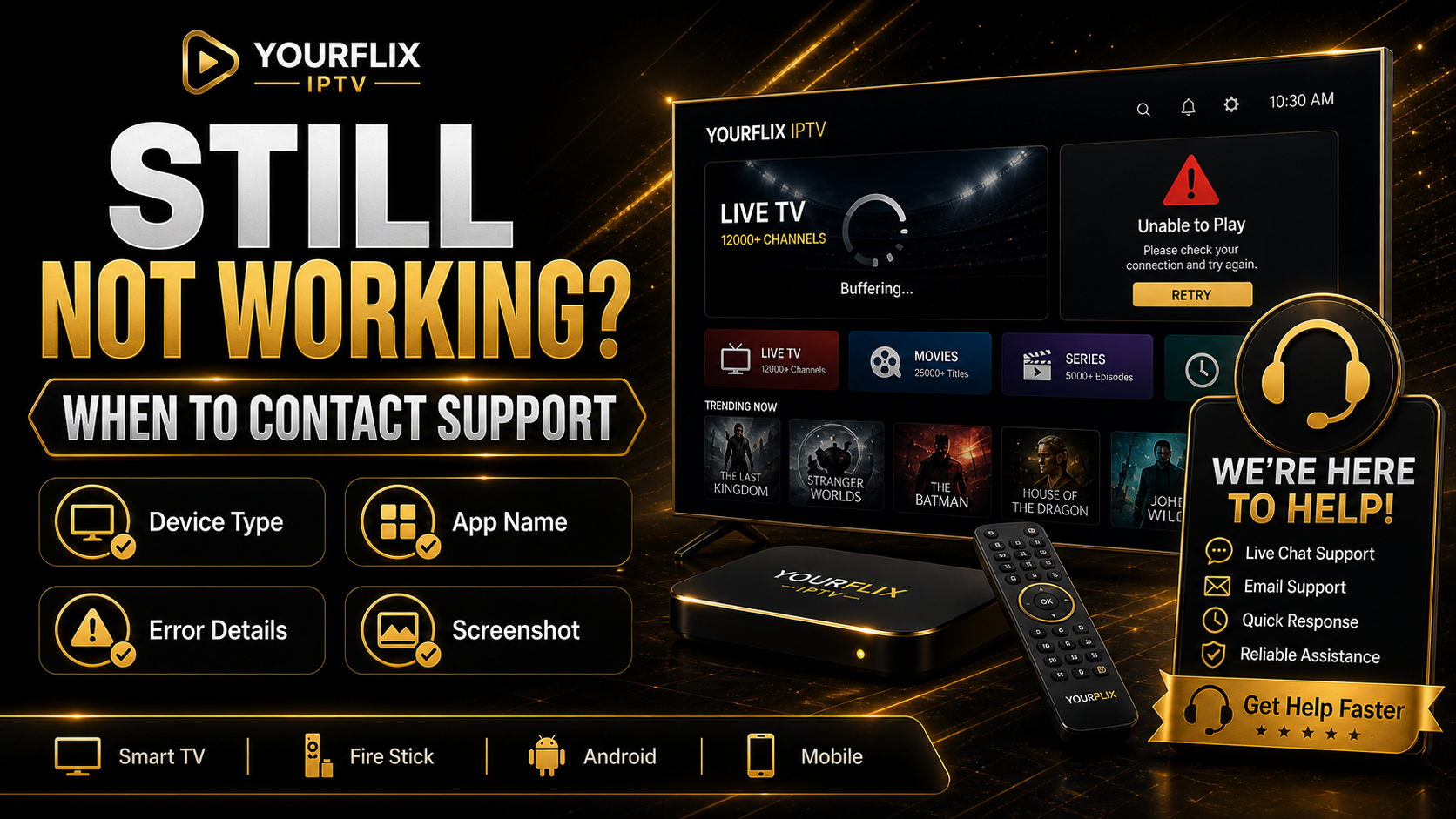 YourFlix support, device troubleshooting, and streaming help