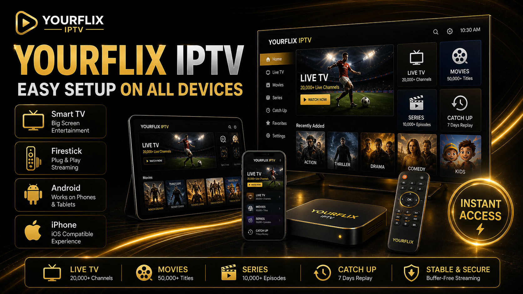 Your Flix IPTV service premium streaming on Smart TV and mobile devices