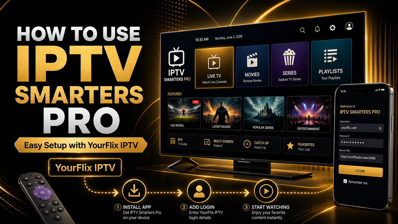 YourFlix IPTV channel categories and VOD library statistics chart 2026